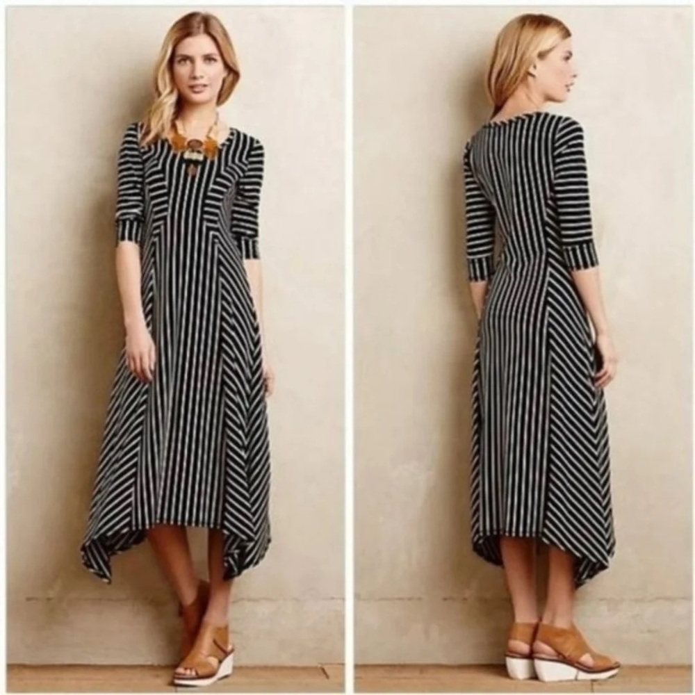 Anthropologie Saturday Sunday black/white striped asymmetrical hem midi Dress XS